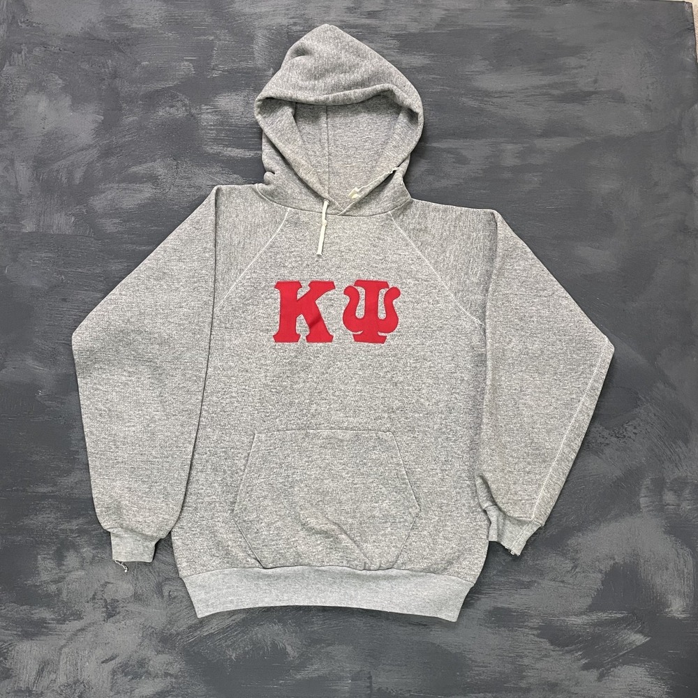 Vintage Greek Phi Kappa Psi Twill Hoodie Men Large Gray 1980s Discus Athletic